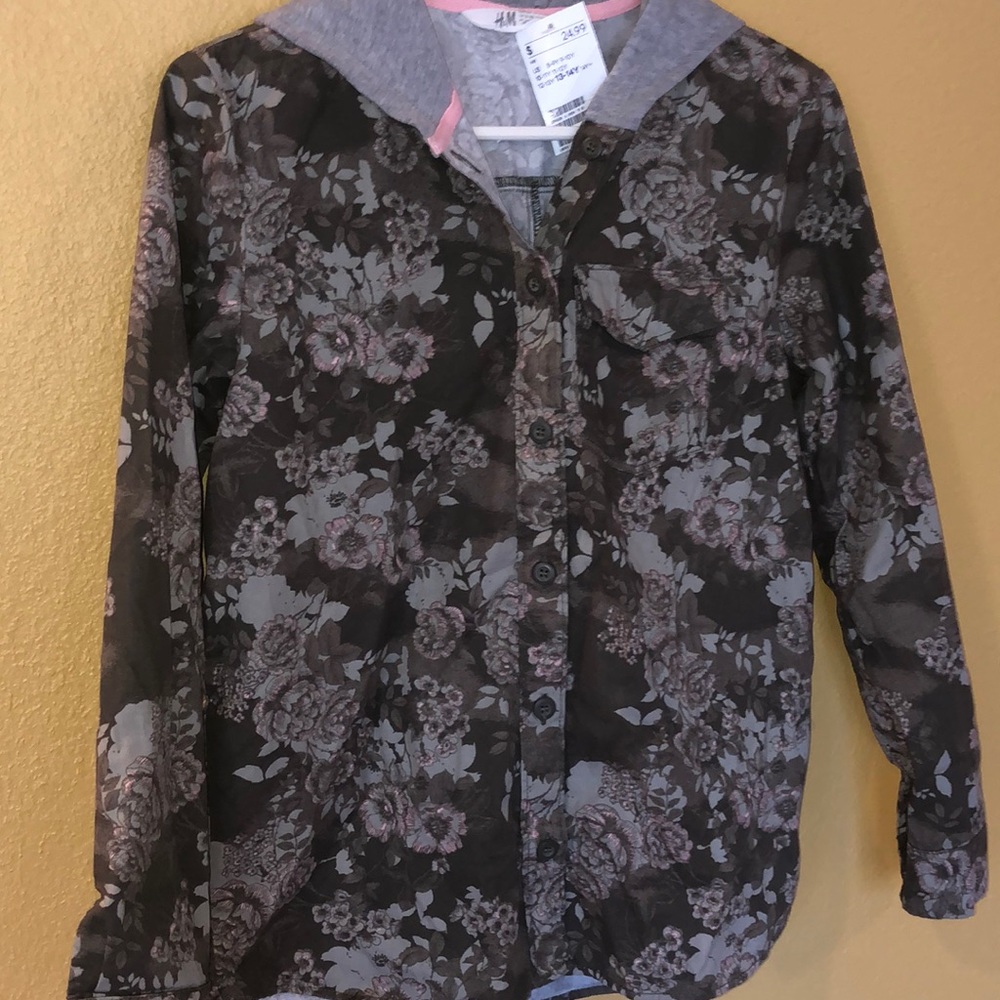 NWT H&M Button Hoodie Shirt Jacket Sz 13-14